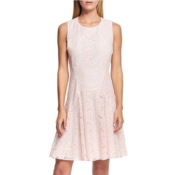 Tommy Hilfiger Pink Lace Fit & Flare Dress 14 Large - Picture 1 of 12